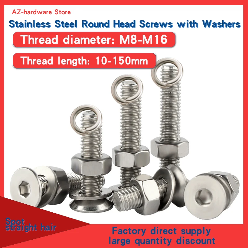 

304 Stainless Steel Countersunk Head Socket Head Screw/Nut/Flat Washer/Spring Washer CombinationM8-M16 1Pcs
