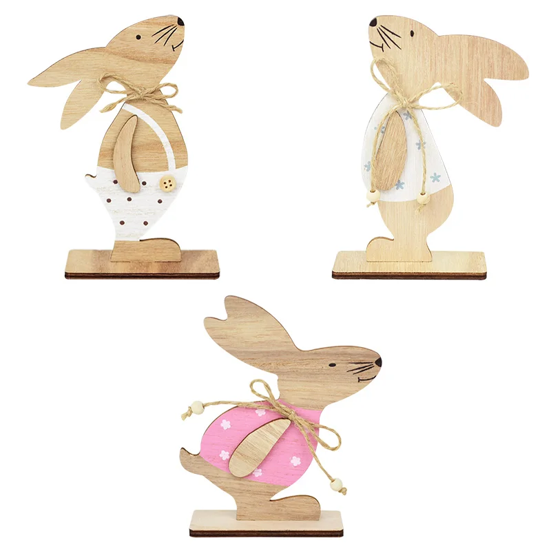 

3 Styles Rabbit Shaped Wood Ornament DIY Wooden Craft Easter Decoration For Home Kids Room Decor Desktop Table Decoration