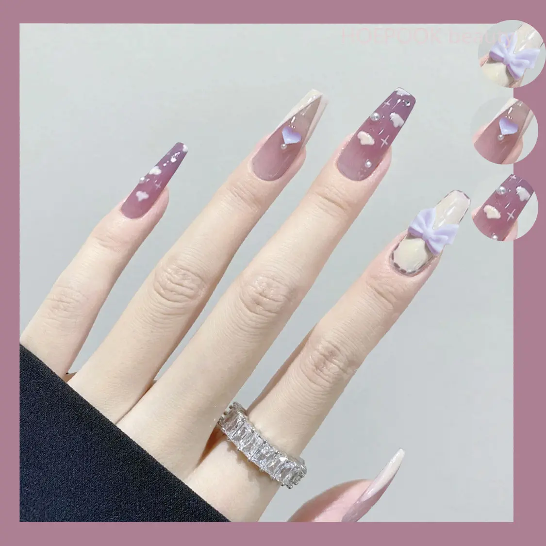 

24pcs Purple Cloud Long T Wearing Reusable False Nails Art Artificial Acrylic Full Cover Press On Fake Nails Free Shipping Items