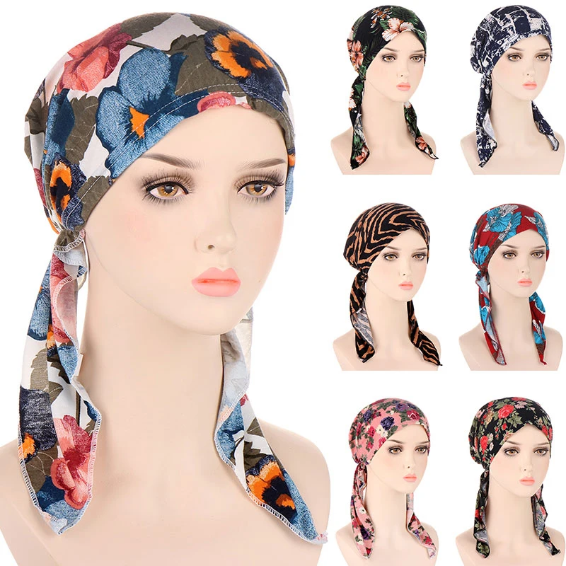 

Шарф-тюрбан женский с принтом, предварительно привязанный эластичный, облегающий, растягивающийся, с принтом