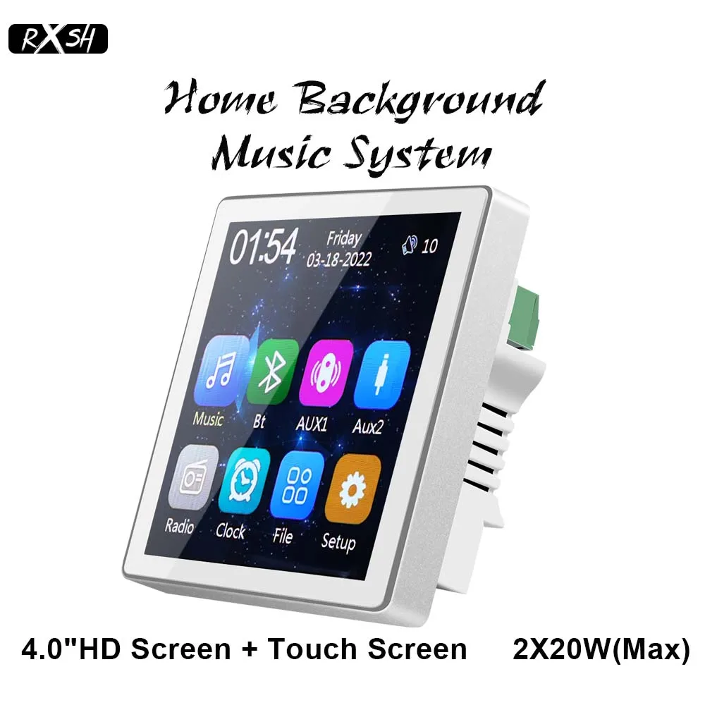 2 Channel 20W Class D In Wall Amplifier Audio Touch Screen Bluetooth-compatible Smart Home Theater Cinema System FM Radio Aux
