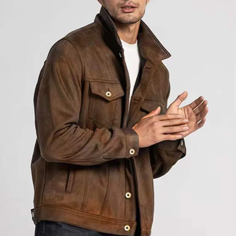 

2022 Spring New Fashion Solid Jacket Men Casual Turn-down Collar Button-up Coats For Mens Long Sleeve Outerwear Retro Streetwear