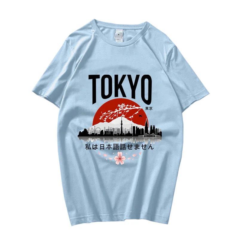 

Japan Tokyo T-Shirts Mount Fuji 100% Cotton Tshirts Cherry Blossom High Quality Men/women Aesthetic Clothes Slight Strech Casual