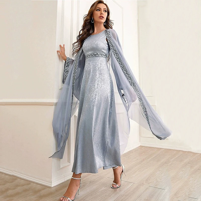 

Muslim Women's Embroidery Islamic Morocco 2 Piece Set Abayas Dubai Turkey Party Dresses Kaftan Robe Longue Vestidos Largos A075