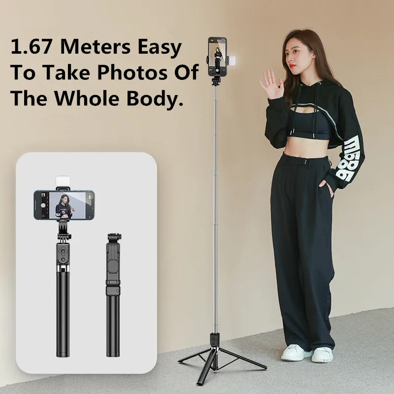 

Extendable Selfie Stick Tripod Bluetooth-Compatible Wireless Stick with Fill Light Portable Phone Stand for Selfie Video-record