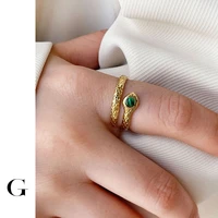 ghidbk vintage green eye gold colour textured snake open ring for women stainless steel serpent wrap finger rings boho minimal