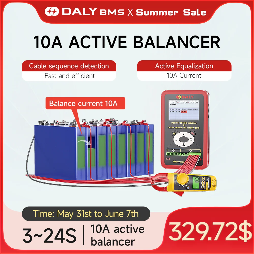 Устройство для проверки заряда батареи Daly Smart BMS Lifepo4, активный балансир, 1-10 А, 3S-24S, индикатор напряжения (art.: 3920c396da912) - 3920c396da912