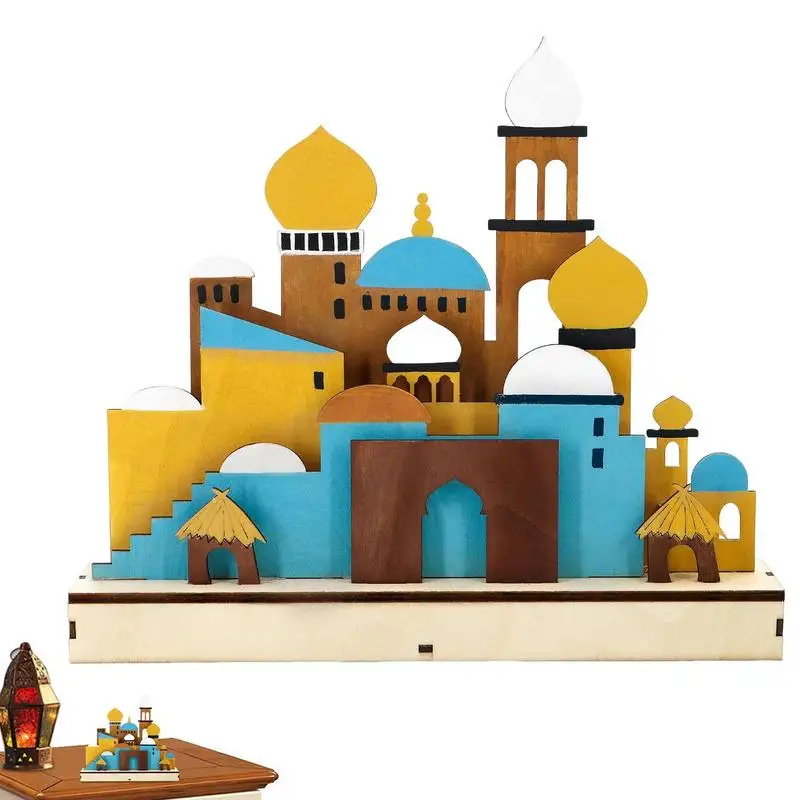 

Islamic Festival Decoration Supplies Wooden 3D Night Light Ornament Eid Decorative Lamp Festival Party Supply Bedroom Decor