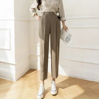 casual high waist button korean fashion solid office ladies elegant straight suit pants trousers pants women pantalones 90e