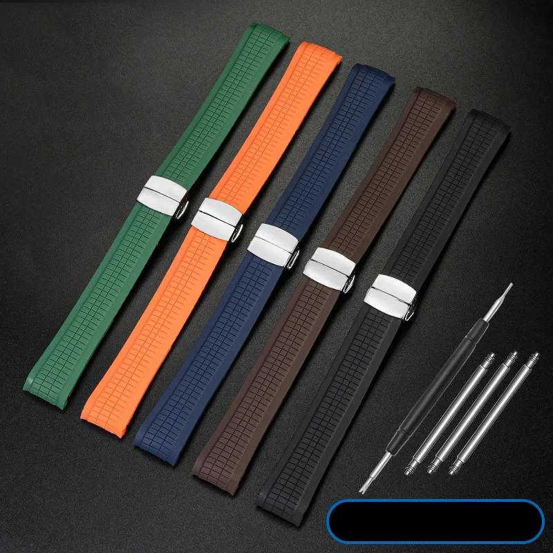 Curved End Metal Pins Rubber Silicone Watch Band Fit For Patek PP Philippe AQUANAUT 5167A Black Brown Green Blue Soft Strap21mm enlarge