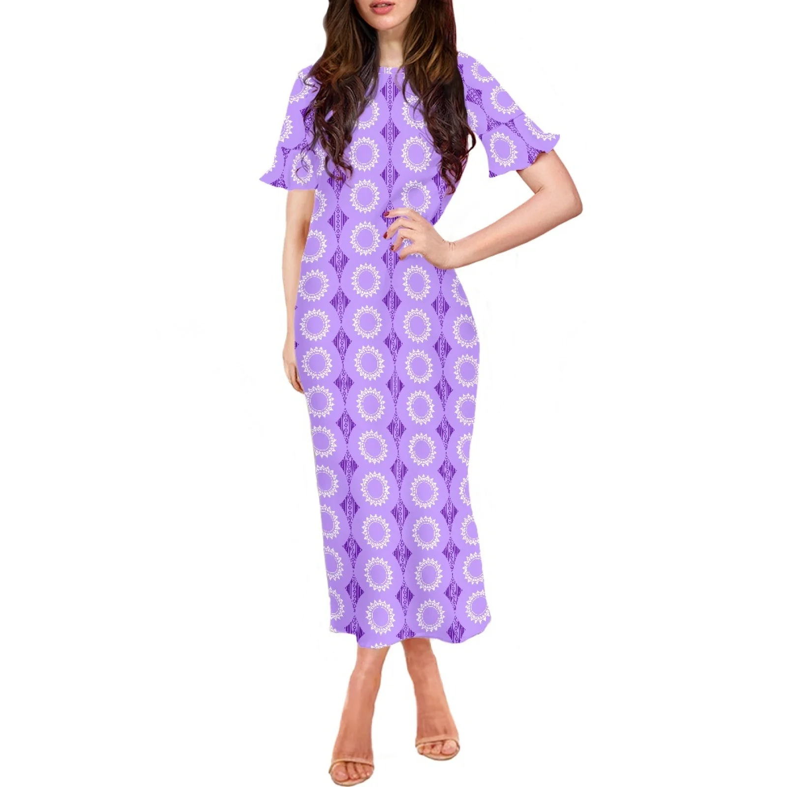 

Summer Hibiscus Print Clothing Hawaii Tribe 4XL Short Ruffle Sleeve O-Neck Sexy New Long Dress Chic And Elegant Woman Dress