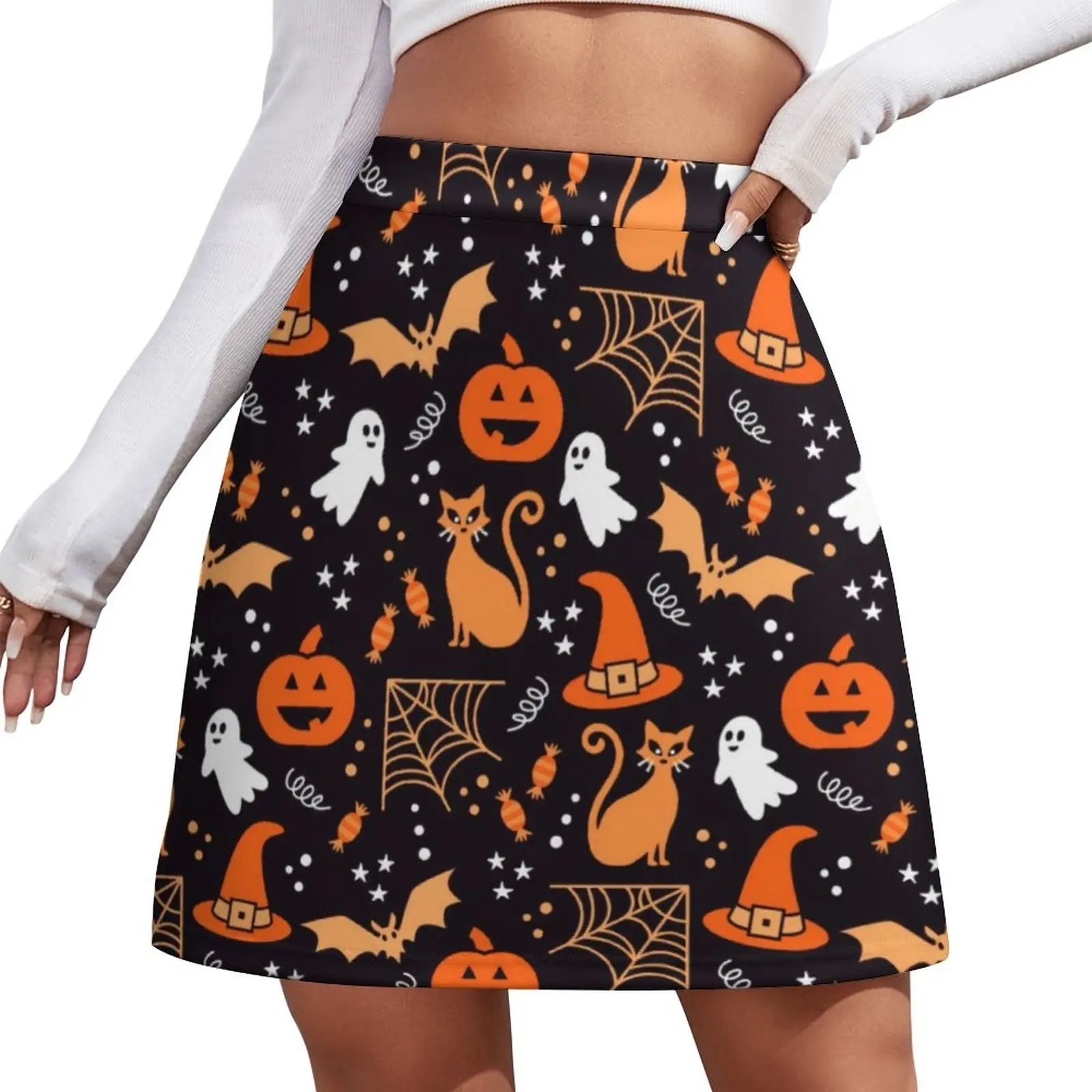 

Spooky Halloween Skirt Spring Skull And Pumpkins Harajuku Casual A-line Skirts Kawaii Mini Skirt Women Print Oversize Bottoms