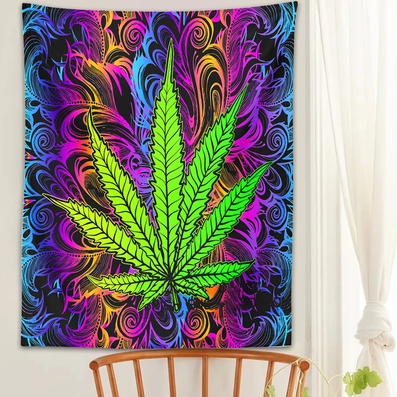

Psychedelic Leaf Tapestry Wall Hanging Natural Hippie Purple Black Tapestry Bedroom Aesthetic Leaf Marijuana Dorm home Decor