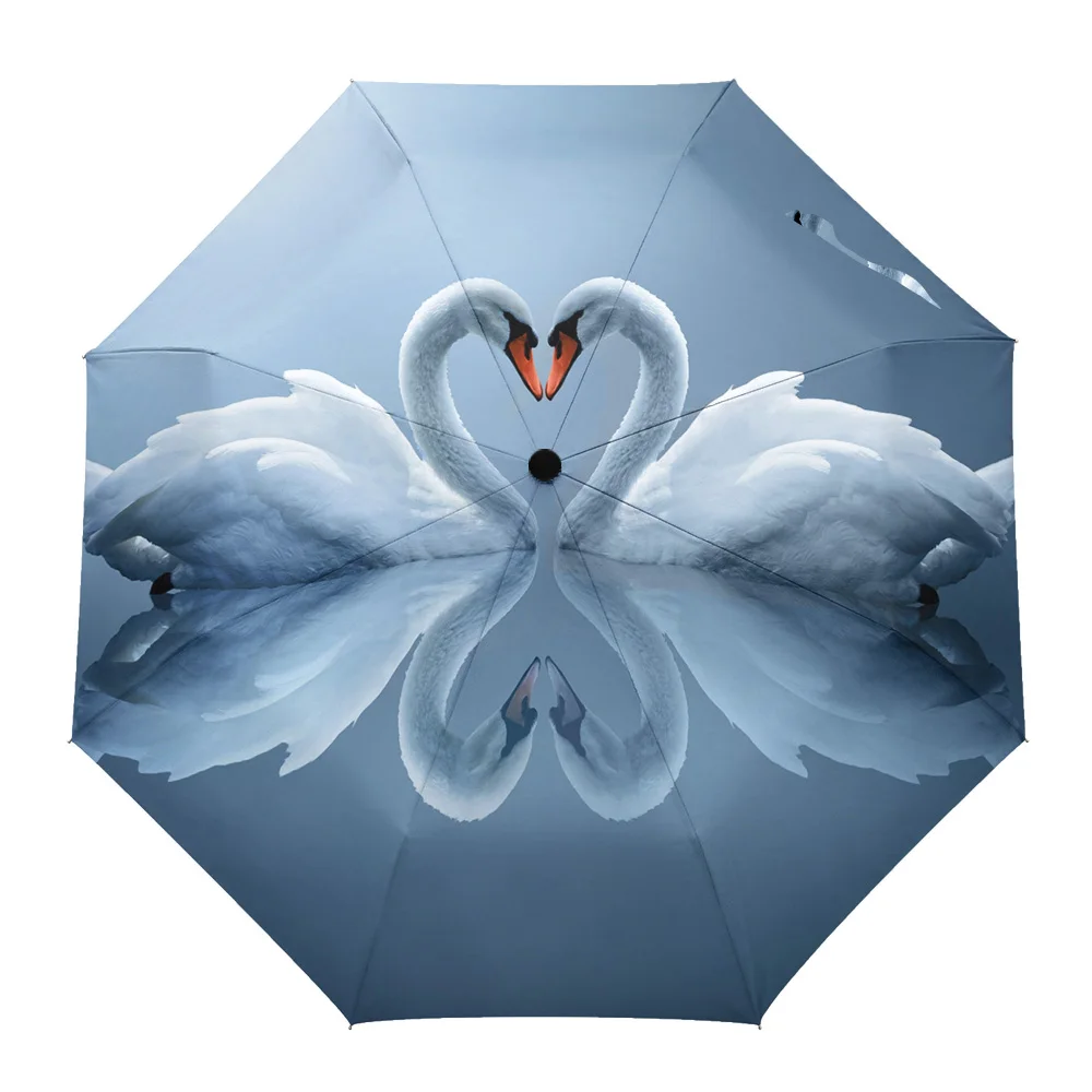 

Swan Snuggle Love Summer Umbrella for Outdoor Fully-automatic Folding Eight Strands Umbrellas for Adults Printed Umbrella