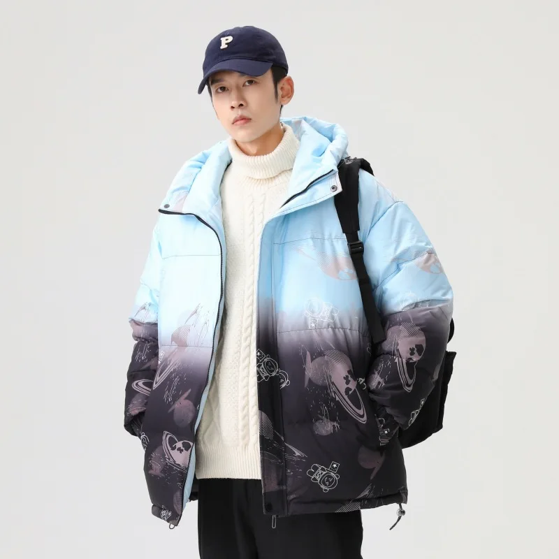 2022 Winter Men's New Down Jacket Trend Handsome Thick Warm White Eiderdown Blue Women's Short Hooded Coat men winter jacket