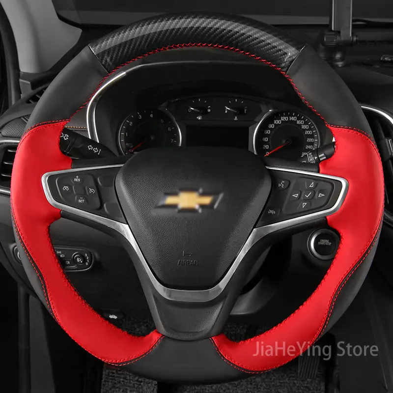 

Hand Stitching Red Black Leather Car Steering Wheel Cover For Chevrolet Malibu XL 2016 2017 Equinox 2017 2018