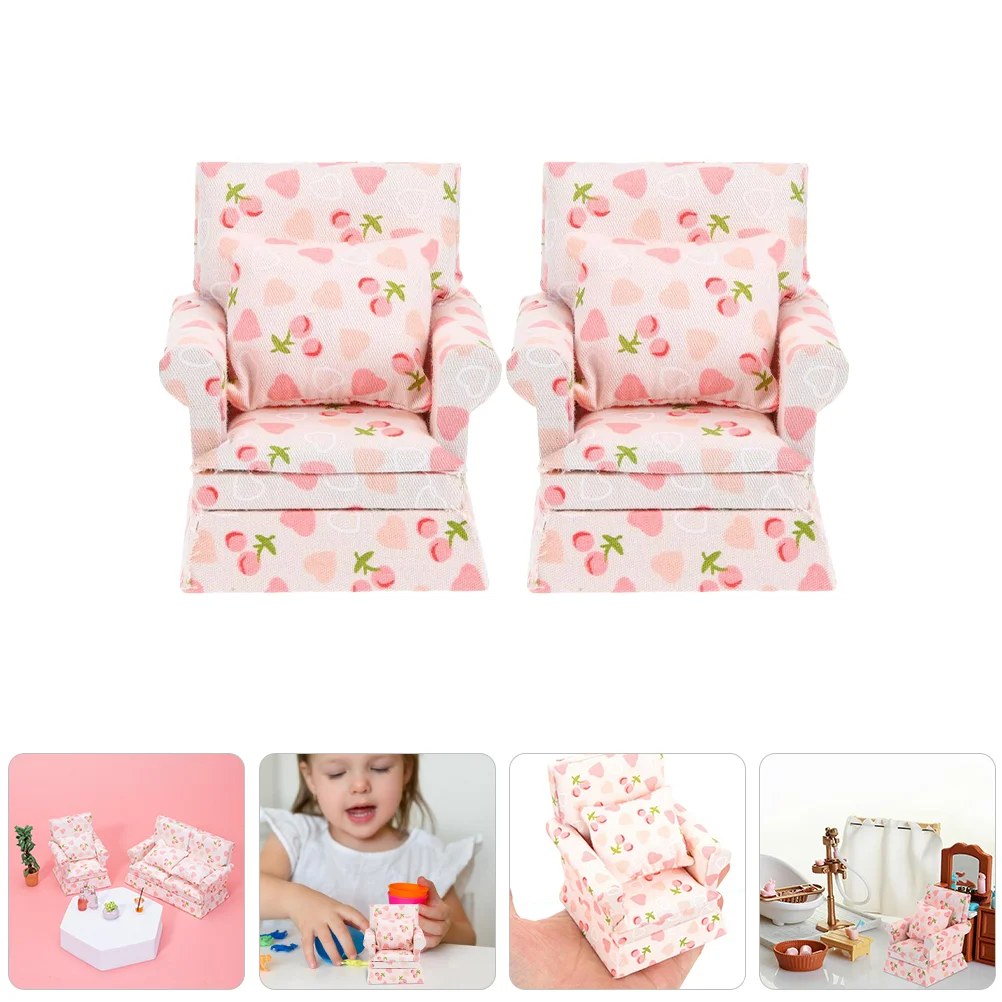 

2 Pcs Mini House Dollhouse Sofa Single Pillow Furniture Tiny Armchair 1:12 Scale Couch Cotton Individual