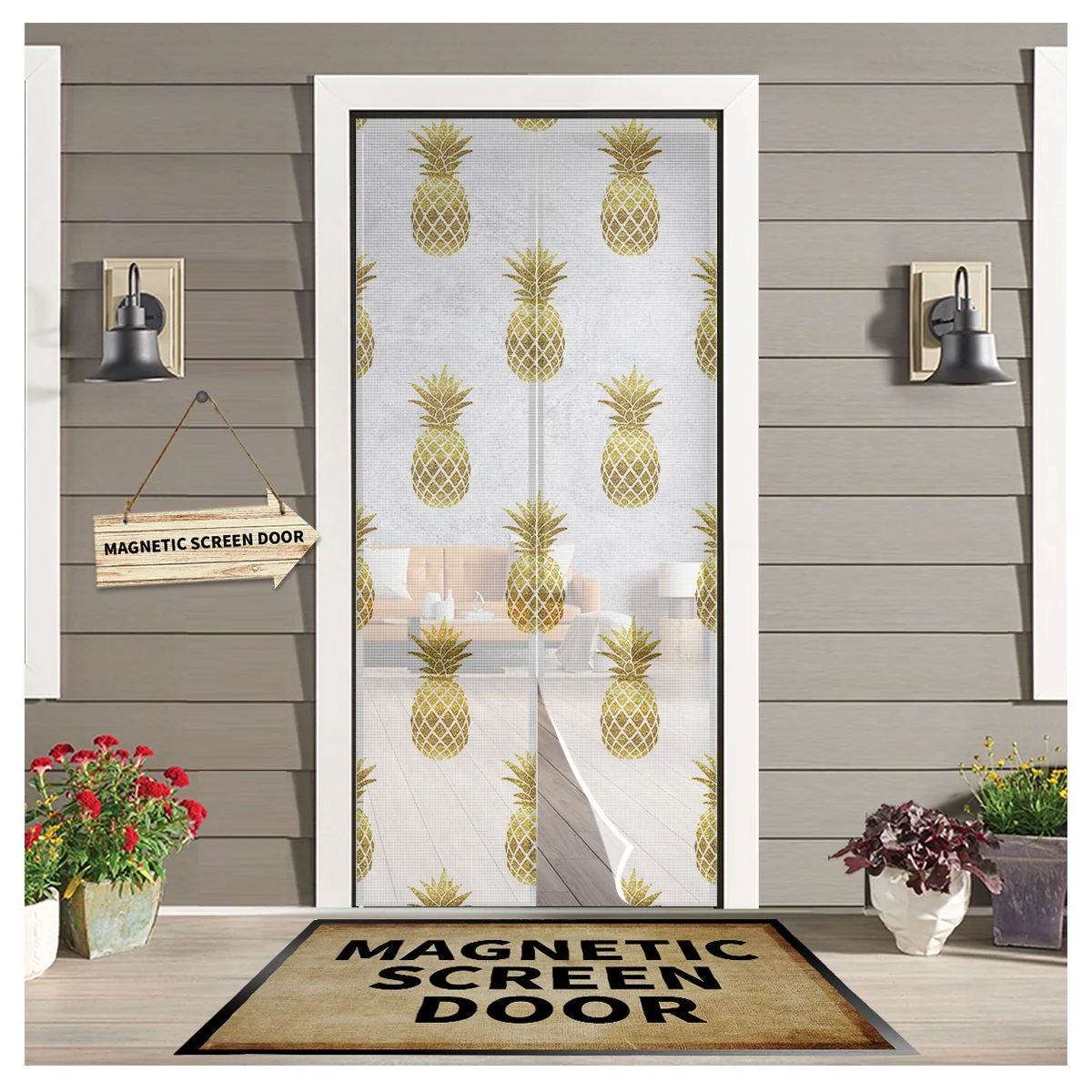 

Fruit Yellow Pineapple Magnetic Screen Door Curtain Living Room Bedroom Kitchen Anti-mosquito Window Screen