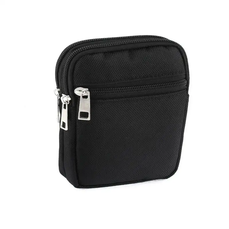 Stylish Men's Black Zippered Coin Phone Cards Holder Waist Pack Bag Belt Wallet
