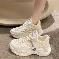 grid female white shoes for women elegant platform breathable mesh lace up designed womens summer sneakers fashion chunky shoes