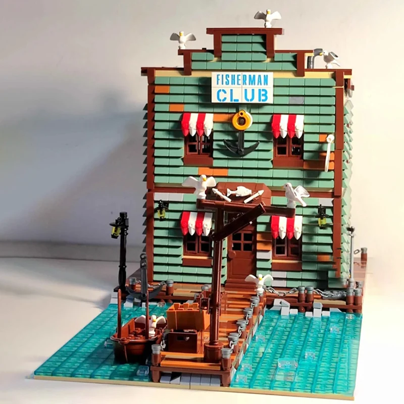 XMork 30107 Рыбацкая домика модель рыбацкого клуба модульная серия с видом на улицу