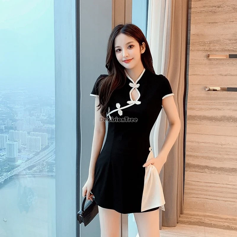 Женский костюм-двойка в национальном стиле пикантное платье-Ципао и шорты для