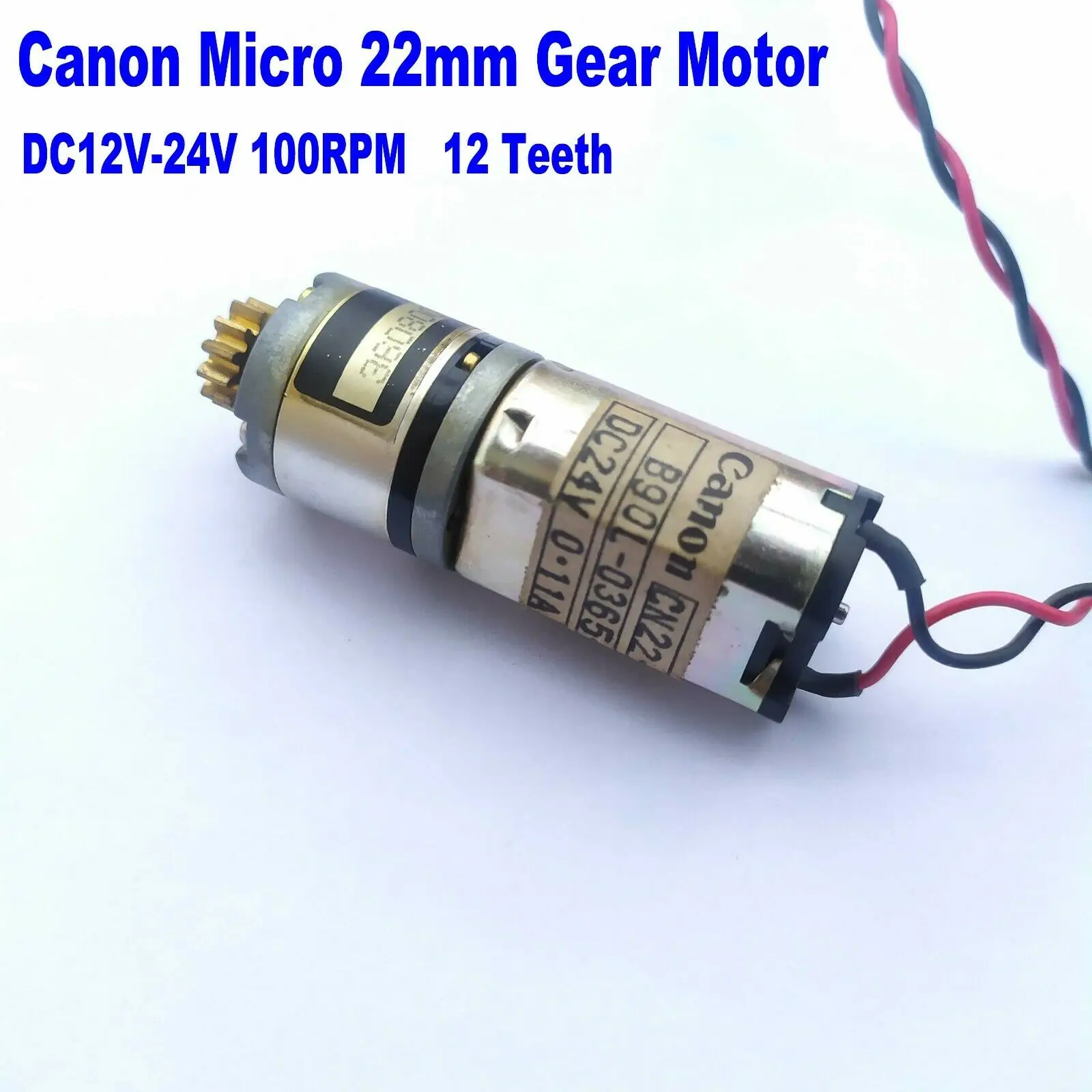 Металлический редукторный двигатель Canon CN22-06105 Mini 22 мм, постоянный ток 12-24 В, 100 об/мин, с модулем 0,8, 12 зубьев, медный минимотор с медленной скоростью