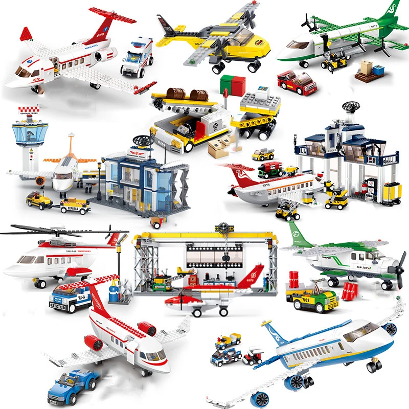 

Passenger Plane flight sets model building blocks City Airplane bricks International Airport airlines station technical kids toy