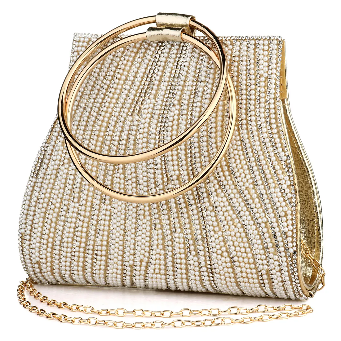 

Fashion Women Clutch Bag Pu Leather Handbag With Pearl Rhinestone Solid Luxury Chain Shoulder Bag Fit Party Birthday Wedding