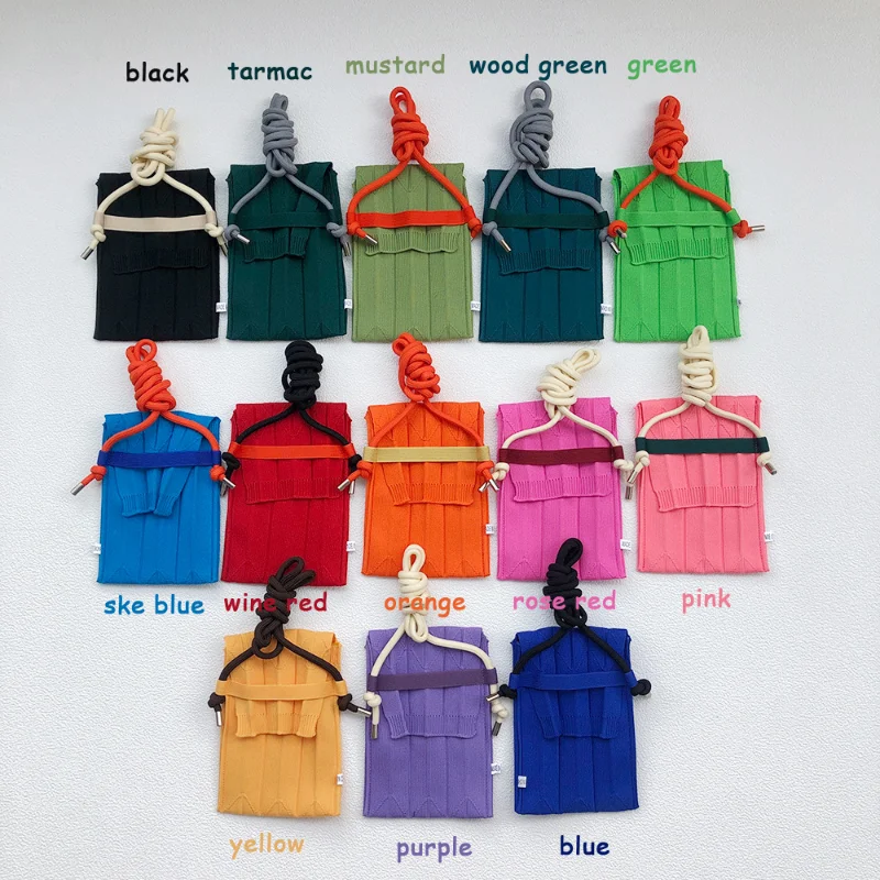 Summer Candy Color Pleated  Knitted Bag for Women Design Folding Hand-held Shoulder Bag Mini Knitted Mobile Phone Crossbody Bag