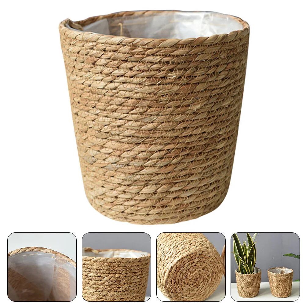 

Succulents Outdoor Garbage Cans Flower Pot Woven Basket Garden Baskets Straw Plants Hand Durable