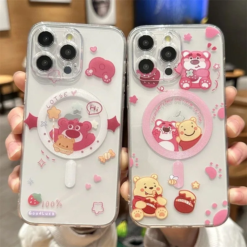 Новый магнитный чехол для телефона Disneies Cute Lotso Winnie Magsafe Samsung Galaxy S24 S23 S22 S21 S20 FE Plus Ultra