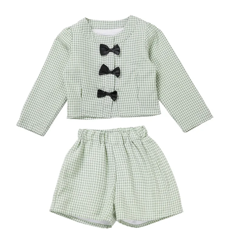 Criscky Baby Girl Clothes Sets Shirt+Short Spring Plaid Infant Toddler Child Homesuit Bowknot Long Sleeve Baby Clothes