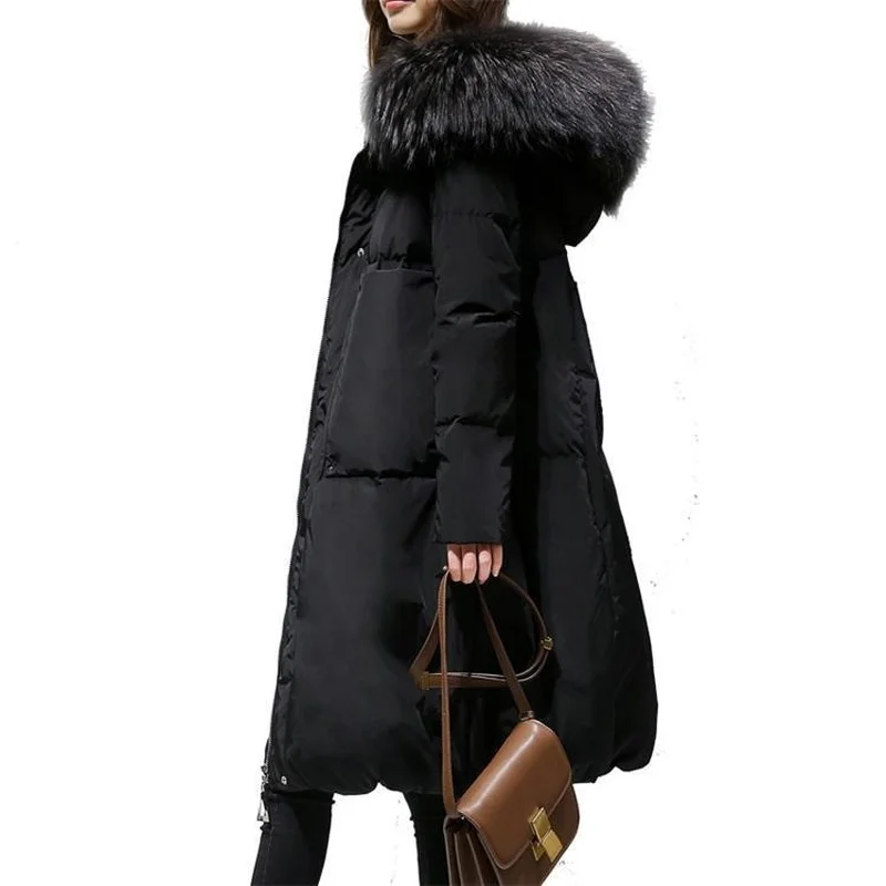 

Mid-length Winter Women Coats Hooded Down Cotton Jackets Parkas Fashion Casual Big Fur Collar Warm Ladies Jacket Windbreaker New