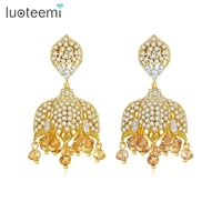 luoteemi luxury palace style indian bell drop earrings for girls bridals shiny aaa cubic zircon tassel big fashion jewelry gift