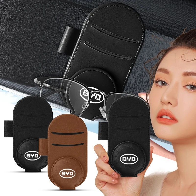 

Car Styling Leather Car Sunglasses Sun Visor Glasses Storage Clip For BYD F3 F0 S6 S7 E5 E6 M6 G3 G5 Car Decoration Accessories