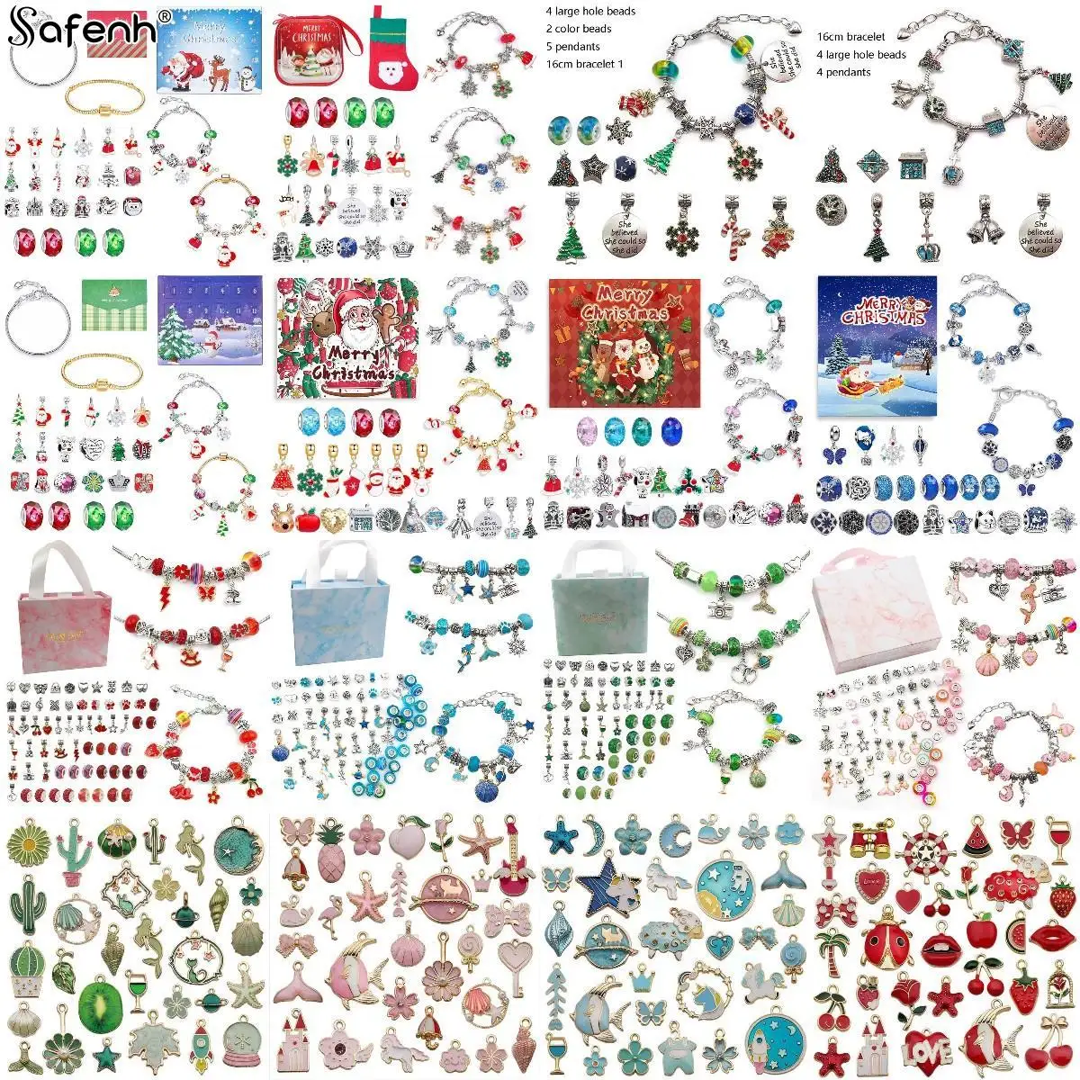 

31/64pcs/lot Christmas Jewerly Making Kit Charm Bracelet Necklaces Present Pandora Alloy Beads Set DIY Child Bracelet Free Ship
