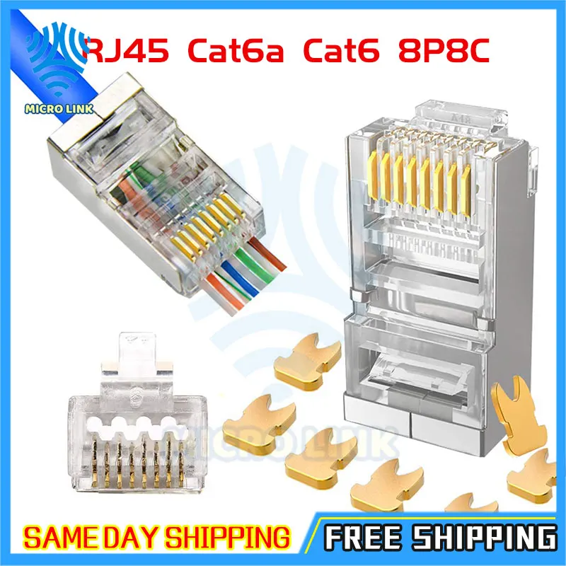 20 шт./упаковка коннекторы RJ45 Cat6a Cat6 для 23 AWG Позолоченные 8P8C |