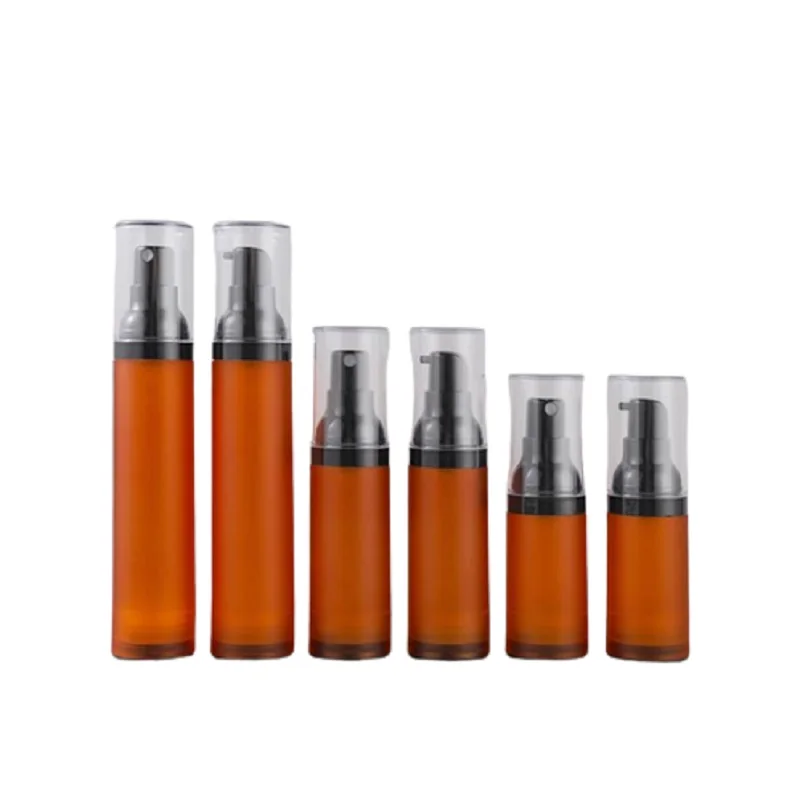 

15ml 30ml 50ml Empty Brown Airless Plastic Bottle Press Lotion Spray Pump Portable Cosmetic Vacuum Refillable Bottle 20pieces