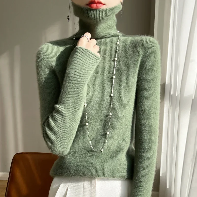 Осень/зима бесшовный свитер из чистой шерсти женский утягивающий вязаный топ