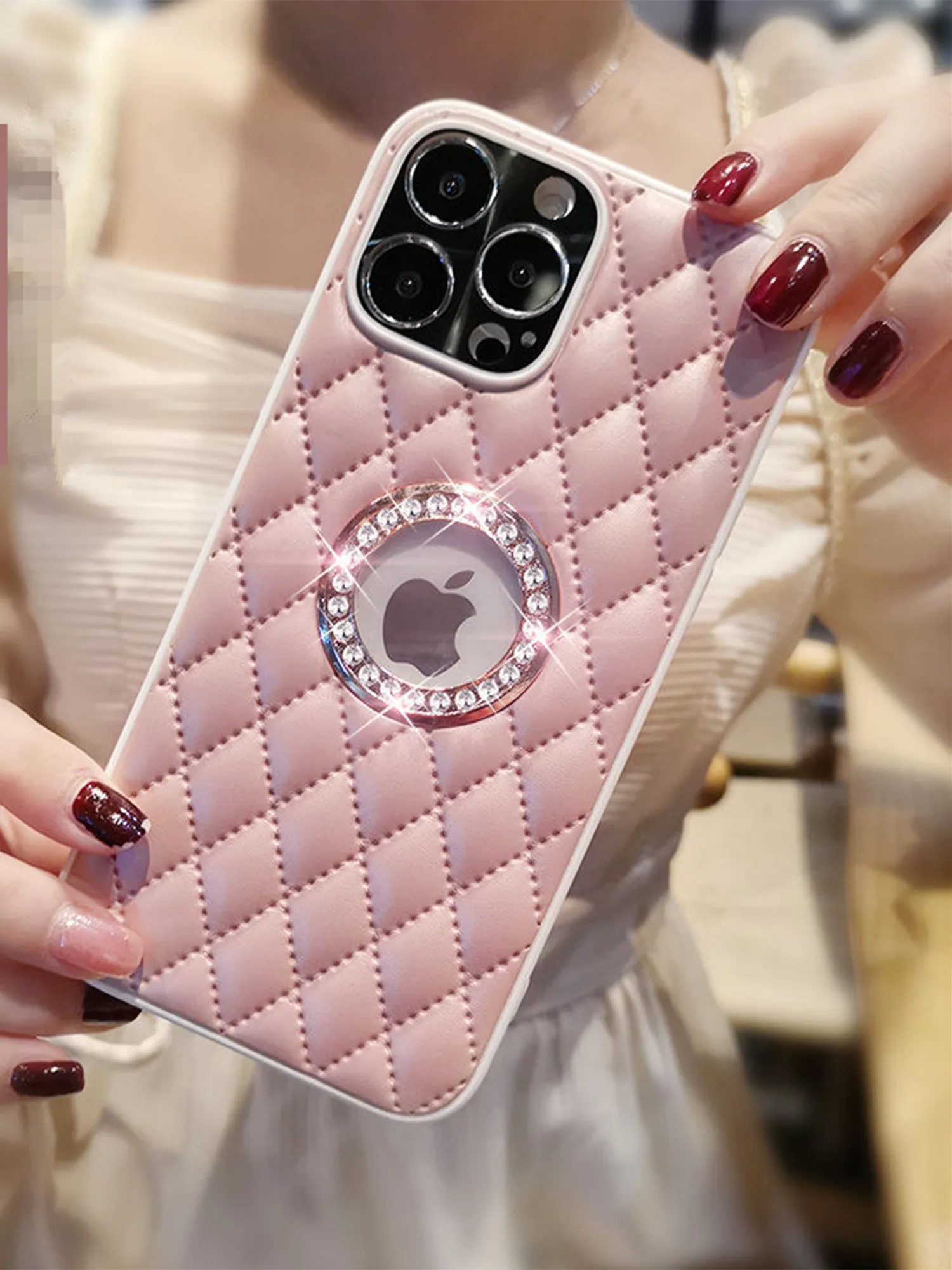 

Diamond Lattice leather Phone Case For iphone 11 12 13 Pro Max Grid Rhinestone Protect Shell For iphone 7 8 Plus Soft Back Cover