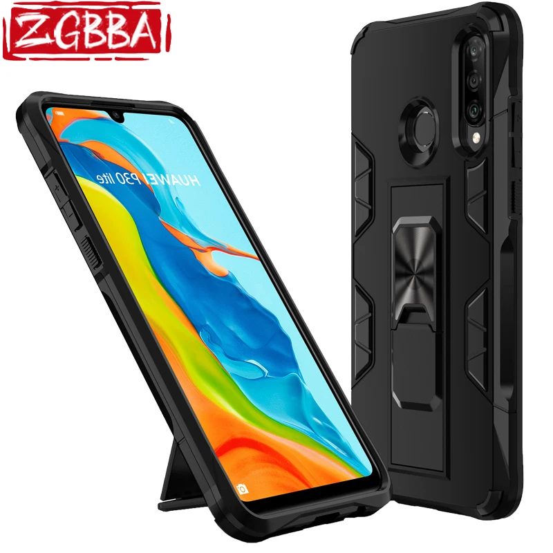 

ZGBBA Shockproof Stand Phone Case For HUAWEI P30 P40 LiteE Pro Car Holder Armor Protective Cover For HUAWEI P Smart Z Nova 4E 3E
