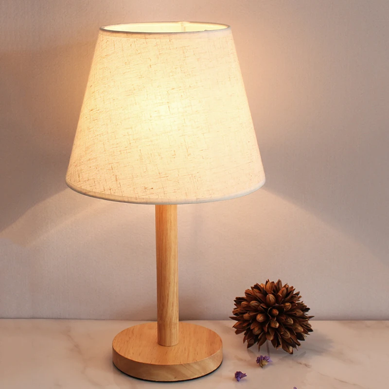 

Nordic Linen Table Lamps for Bedroom Nightstand Lamp Modern Bedside Lamp Living Room Lights Desk Lamp Vintage Wooden Lamp E27