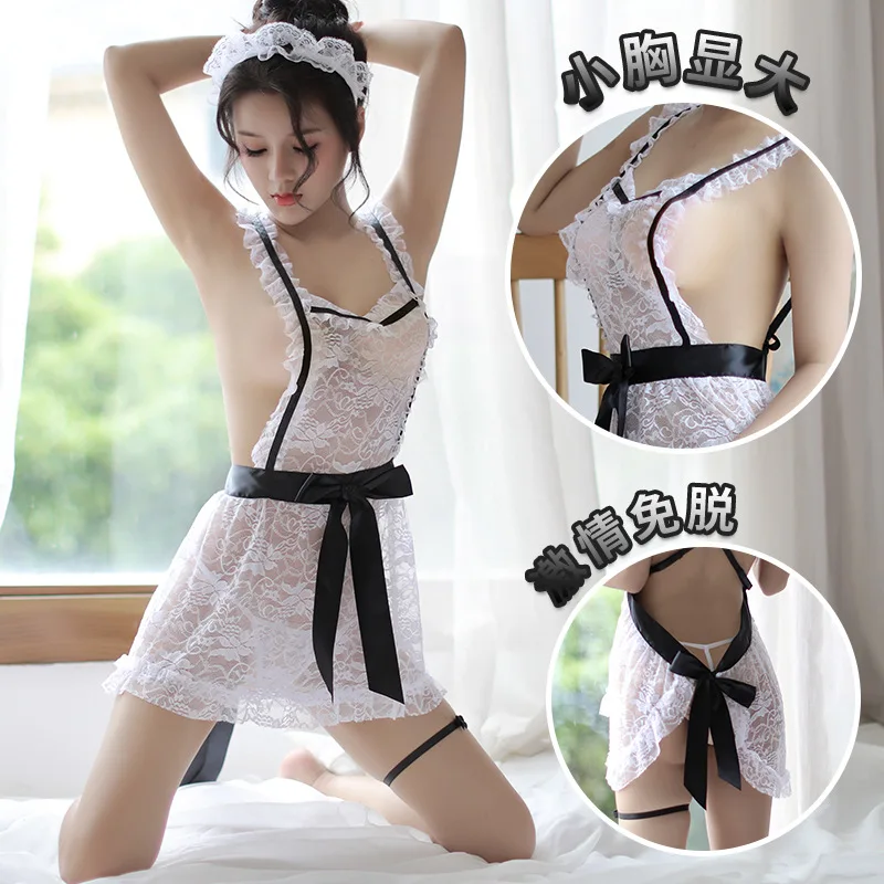 

Sexy Lingerie Perspective Lace Stitching Three-point Female Temptation Suit Garter Belt Sexy Maid Outfit Aduloty Porn Babydolls