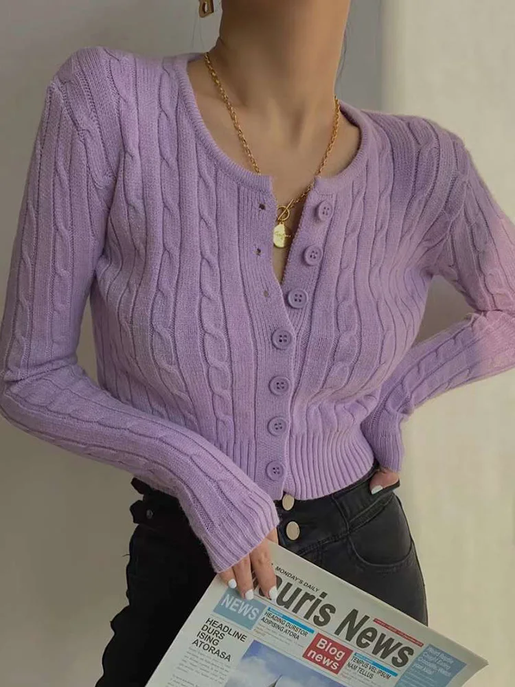 

Vintage O Neck Long Sleeve Knitted Cardigan Woman Autumn Sexy Slim Sweater Cropped Tops Winter Clothes Women Sueters De Mujer