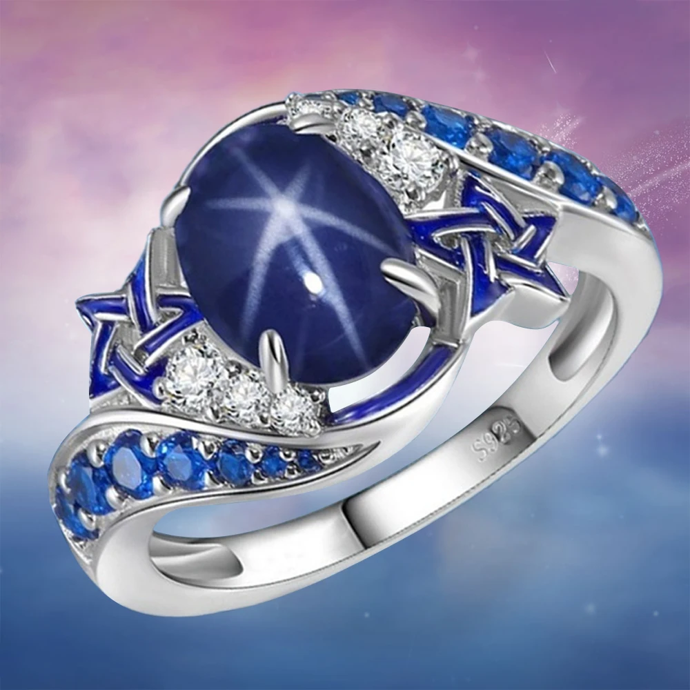

Gorgeous Big Oval Blue Zircon Rings for Women Noble Wedding Rings Accessories Party Nice Gift Fashion Jewelry anillos mujer