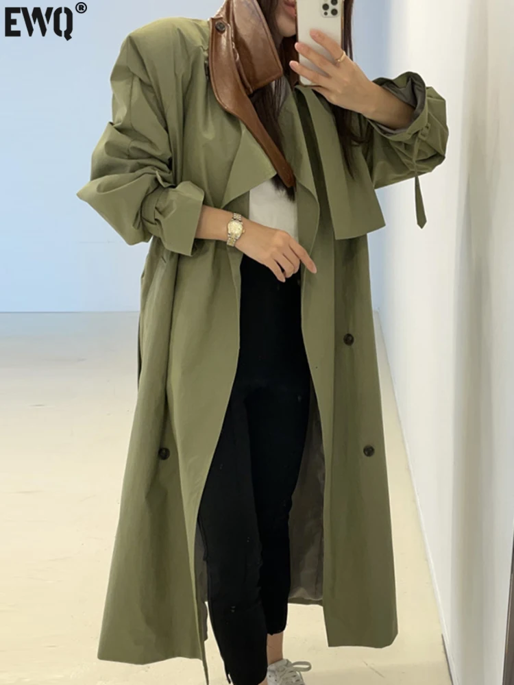 

Женская ветровка в стиле сафари [EWQ], зеленая армейская ветровка, новинка сезона осень-зима 2023, модная верхняя одежда, свободный Тренч с длинным рукавом, куртка 16U4895