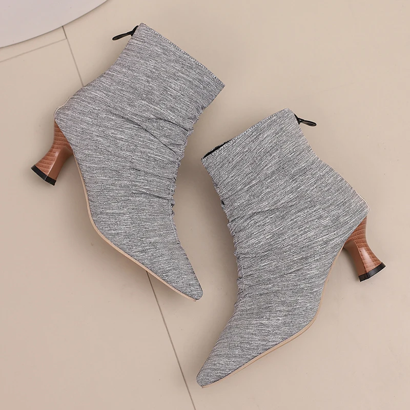Kcenid осень-зима лаконичные плиссированные ботильоны для женщин с острым носком на
