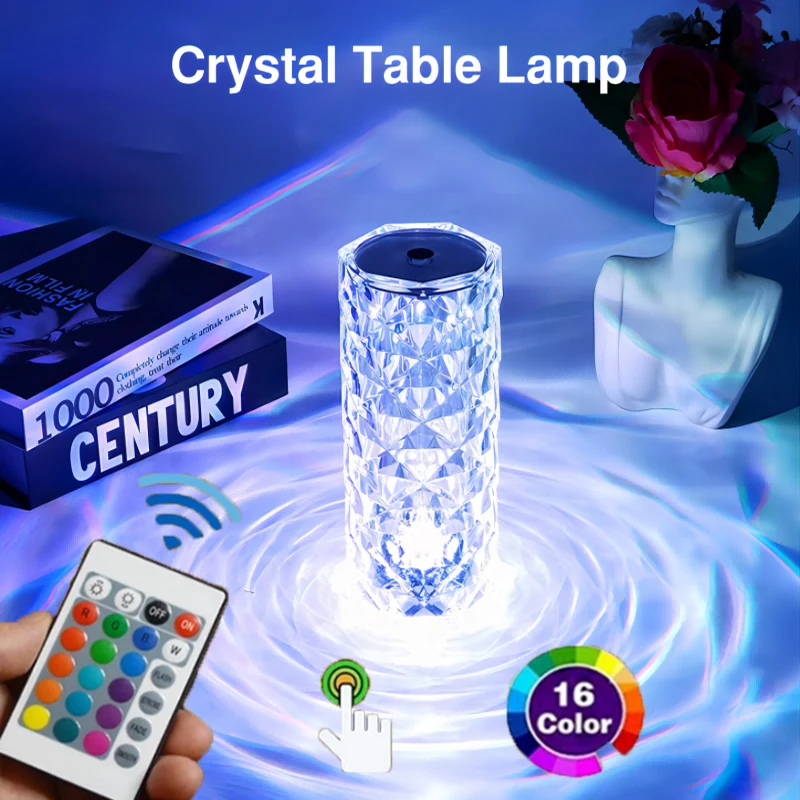 

LED Touch Control Crystal Lamp RGB 16 Color Rechargeable Remote Control Romantic Rose Atmosphere Valentines Day Decortain