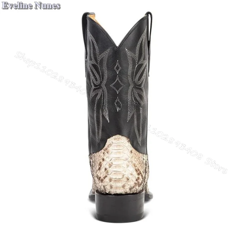 Мужские ковбойские ботинки с вышивкой темно-синие классические на высоком